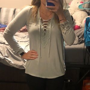 American Eagle Soft and Sexy Long Sleeve Shirt Size Small Light Blue / Green